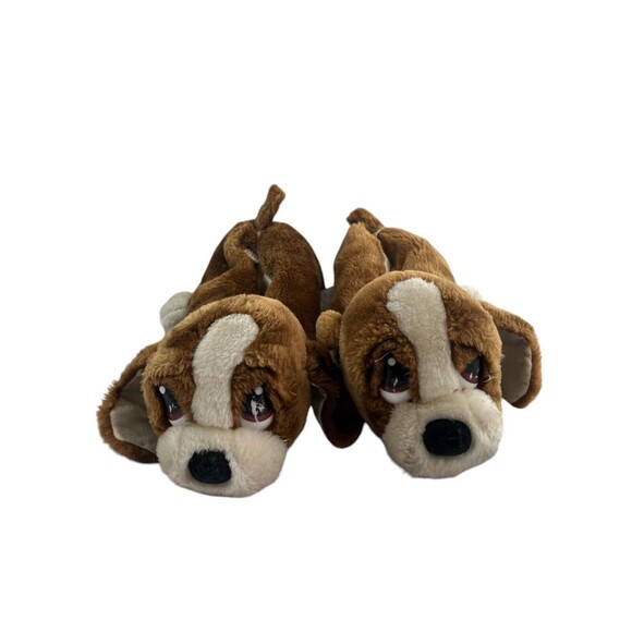 RARE 80s Sad Sam Slippers Novelty Mens Dog Brown Funny Fluffy Padded Size M 7-9 - Picture 3 of 10